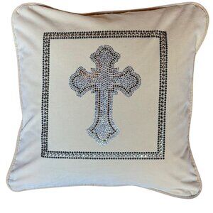 Luxury Velvet Pillow Cover with Swarovski Crystal Cross – 20x20